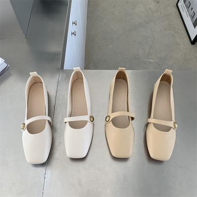 Frühling und Herbst Retro Mary Jane Schuhe mit eckiger Spitze, schlicht, leichtmündig, sanfte weiche Sohle, niedriger Absatz, Nischentemperament, Einzelne Schuhe