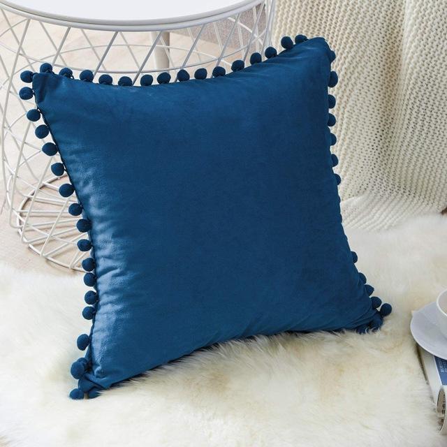 Pompom Velvet Cushion Cover Decorative Throw Cushion Covers Home Decor for Sofa Bedroom Pillowcase Pink Beige Pillow