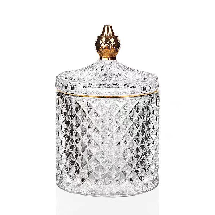 Light Luxury Glass Candy Jar with Lid Colorful Candy Storage Bottle Retro Candy Nut Storage Container Tabletop Craft Decoration