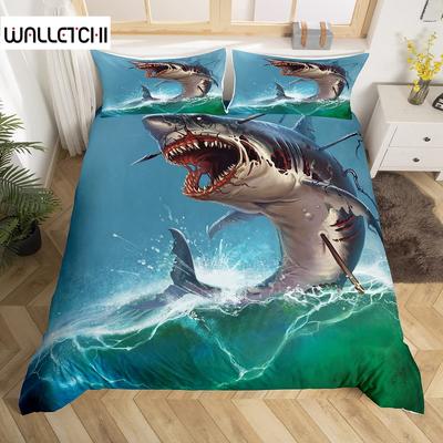 Kids Shark Duvet Cover Deep Ocean Themed Wildlife Comforter Cover Sea Animal Bedding Set Big Fish Bedspread Cover Twin King Size
