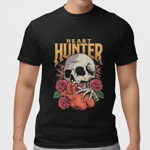 Heart Hunter Skull Gothic Graphic T-Shirt Dark Aesthetic Rose Tee XXL