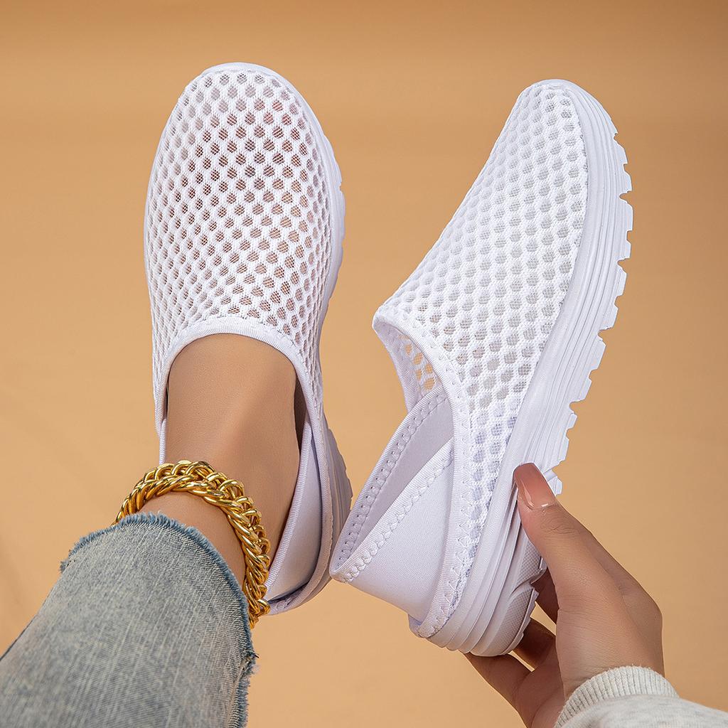 New autumn light and breathable trend casual and comfortable couple model one pedal mesh half slippers woman