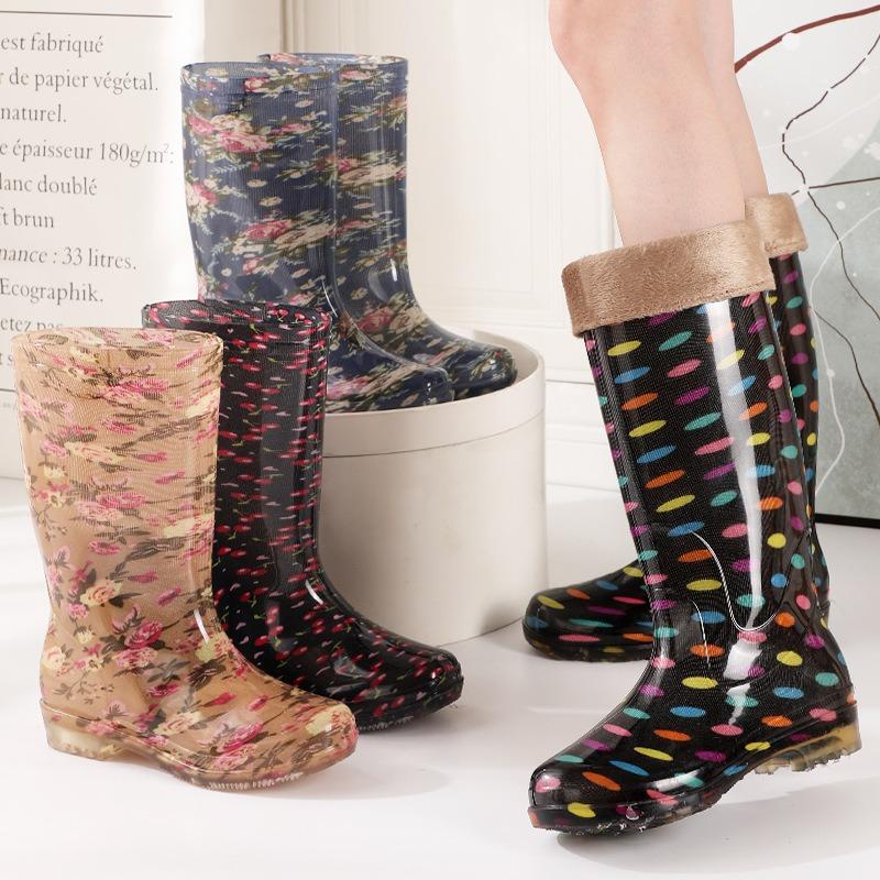 Fashion Rain Shoes Waterproof Shoes High Tube Velvet Cotton Rain Boots Cover Shoes Water Boots Female Adult Fashion Non-slip Warm Winter