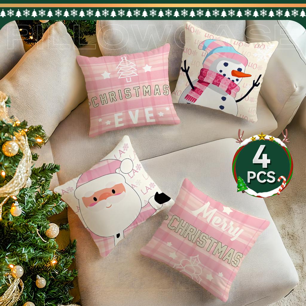 Pink Christmas Theme Pillowcase Square Bedroom Sofa Cushion Cover 100% Polyester Living Room Soft Cushion Pillowcase Home Decor