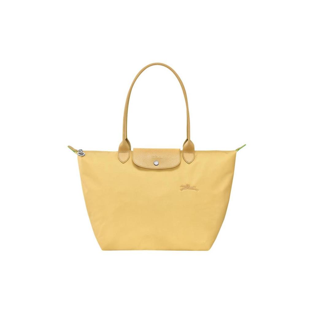 Longchamp Le Pliage Green 31 Solid Color Embroidered Logo Snap Zipper Closure Recycled Polyamide Canvas With Leather Trim Tote Bag 1899919A81