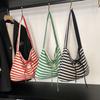 Striped Canvas Bag Lazy Wind Tote Bag Student Large Capacity Casual Shoulder Bag