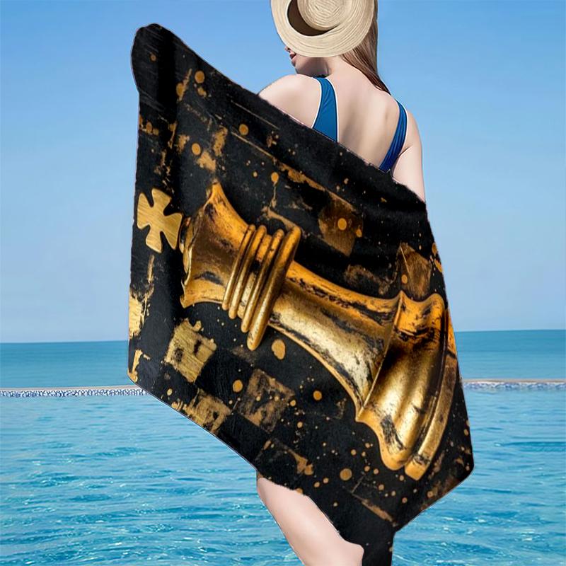 Golden Chess King On Black Beach Towel, Super Soft Microfiber, Gift for Her/Him, Birthday, for Pool, Beach, Travel, Home Decor Fan gifts