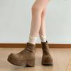 Vintage Platform Thick Sole Woman Ankle Boots Comfort Round Toe Dress Shoes Autumn Winter Slim Height Increase Short Botas