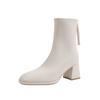 Elastic thin boots women's new autumn and winter mid-heel white boots square head high-heeled short boots women's small fragrant bare boots