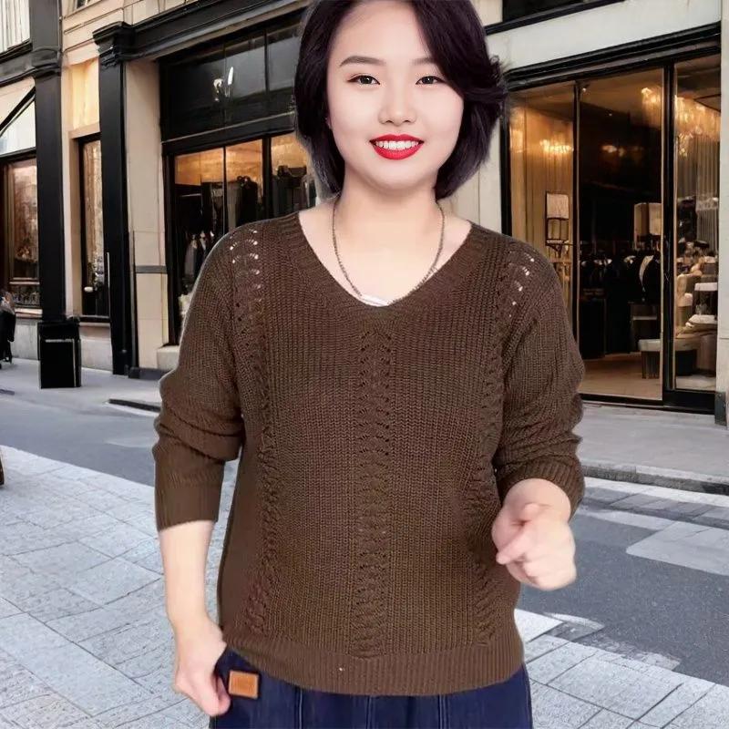 

Батал Мятный Мамбо Мужские Весенне-Осенние Топы Женский Трикотаж с V-образным вырезом Свободные Свитеры с длинным рукавом Женские XXXXXL кофейный