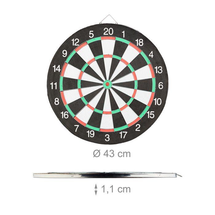 Relaxdays cibles de fléchettes x1 43 cm compétition jeu de fléchettes avec 6 fléchettes, noir-blanc