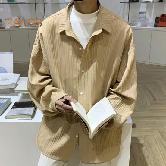 Herren Hemd Locker Einfarbig Umlegekragen Strickjacke Einreihig Herbst Frühling Top Mittellanges Streetwear Hemd