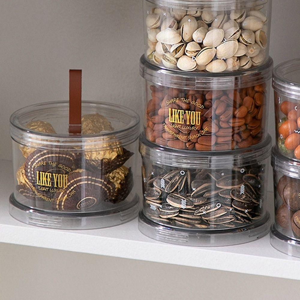 Practical Plastic Food Storage Box Round Clear Nut Coffee Bean Jar Keep Fresh with Lid Cereal Grain Organizer for Home