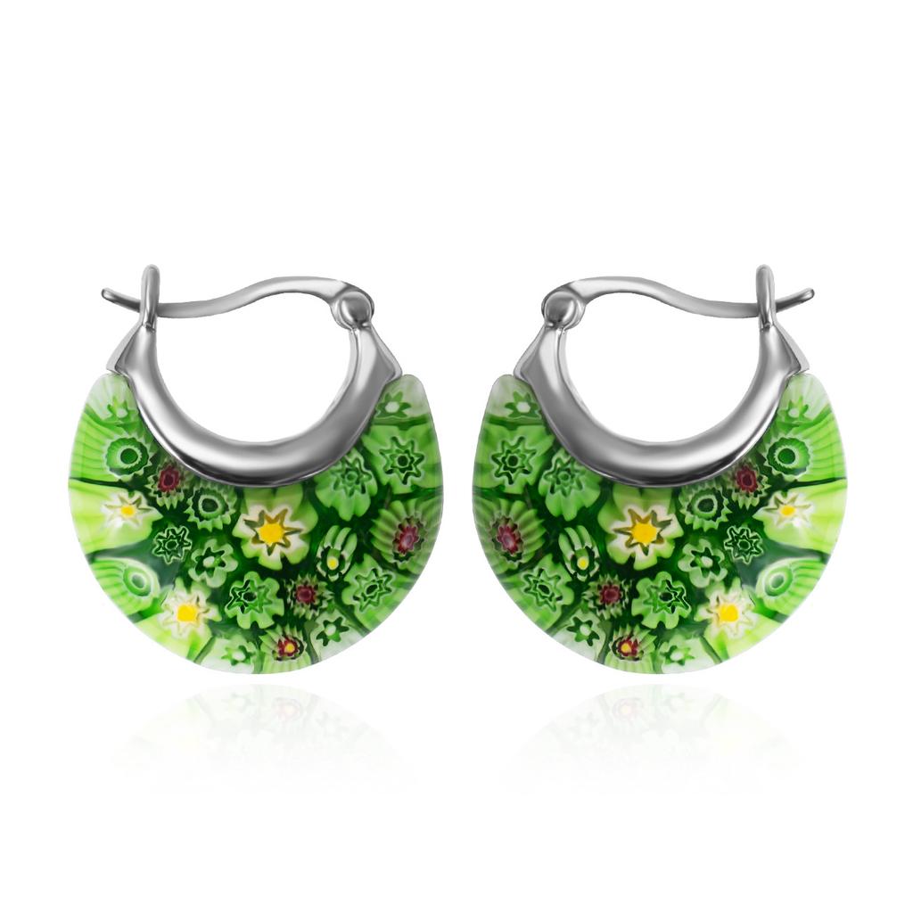 New Murano Basket Glass Hoop Earrings Daisy Stainless Steel Women Birthday Personalized Gift Fashion Jewelry Vibrant Colors