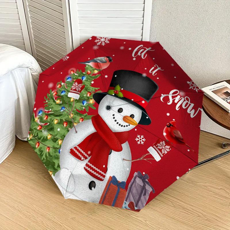 1pc Christmas Snowman Decorations Umbrella with Plastic Handle,Suitable for All Seasons Home Travel Outdoor UmbrellaDD253