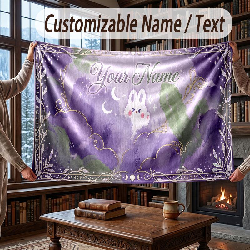 Space Cosmic Theme Throw Blanket Custom Name Text Personalized Blanket Soft Cozy Blanket for Home Sofa Bed