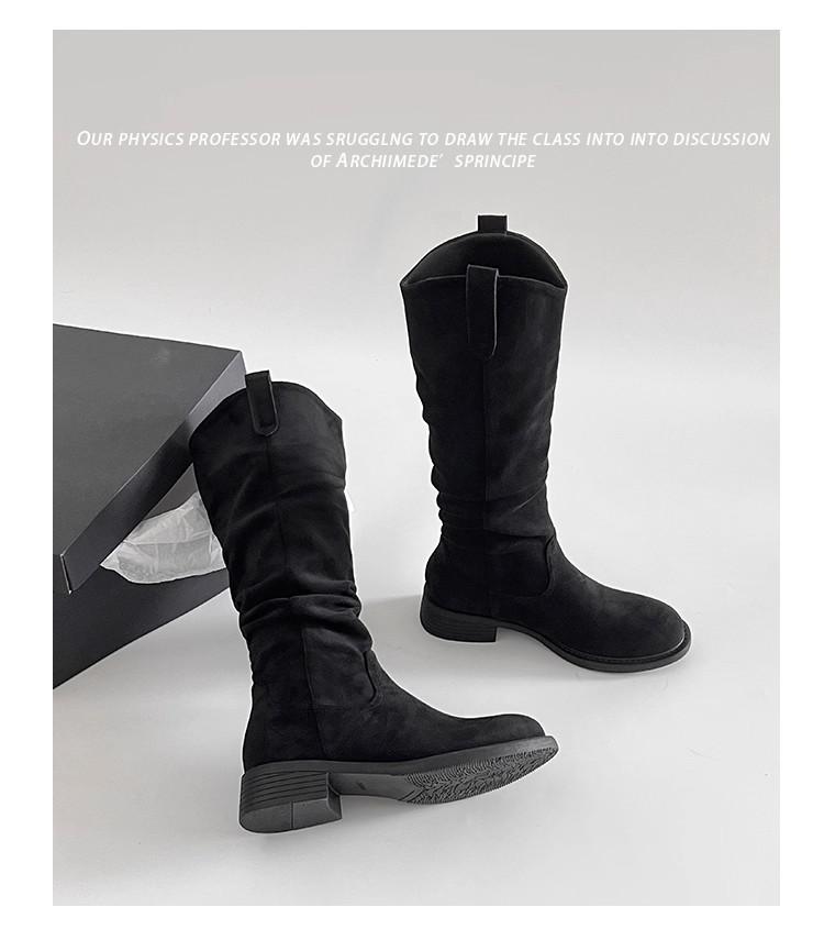 

Soft leather version~ retro thick heel pleated stacking boots autumn heightening Merard boots western cowboy knight boots 40 чорний
