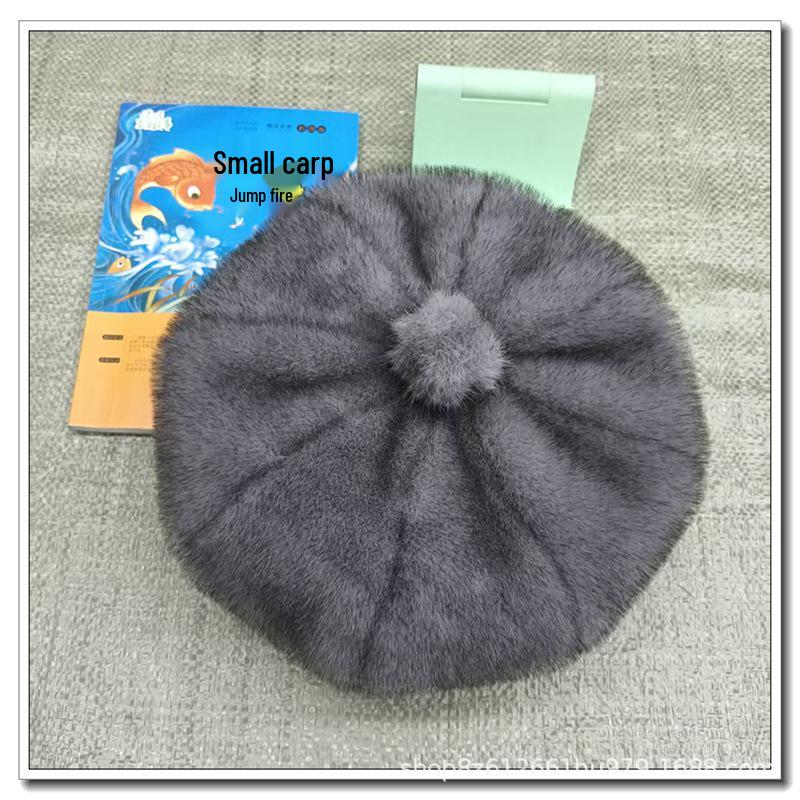 Plush Octagonal Beret: Fluffy, Noble-Looking Faux Mink Fur Hat for a Slimmer Face.