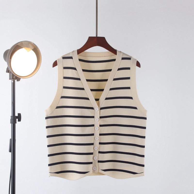 Striped Sleeveless Cardigan for Women - French Chic Autumn 2026 Vest