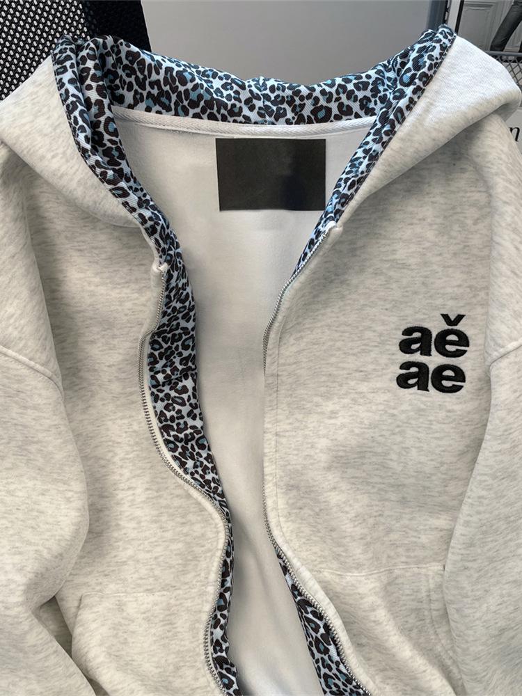 Unisex Retro Gothic Leopard Print Hoodie Jacket for Fall/Winter