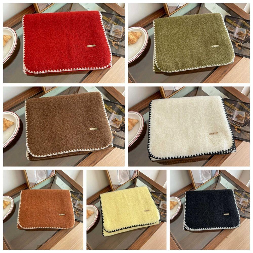 Solid Color Lock Edge Winter Scarf Soft Women Warmer Scarf Long Thickened Neckscarf  Christmas