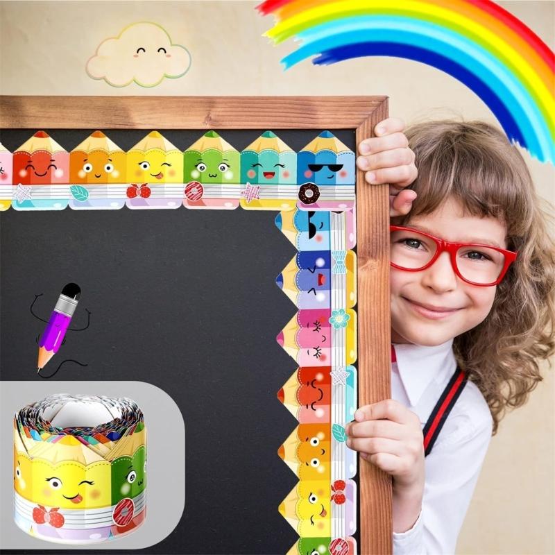 32.8ft Pencil Pattern Border Trim Wall Sticker for Chalkboard Notice Board Decoration Bulletin Board Border Trim Sticker