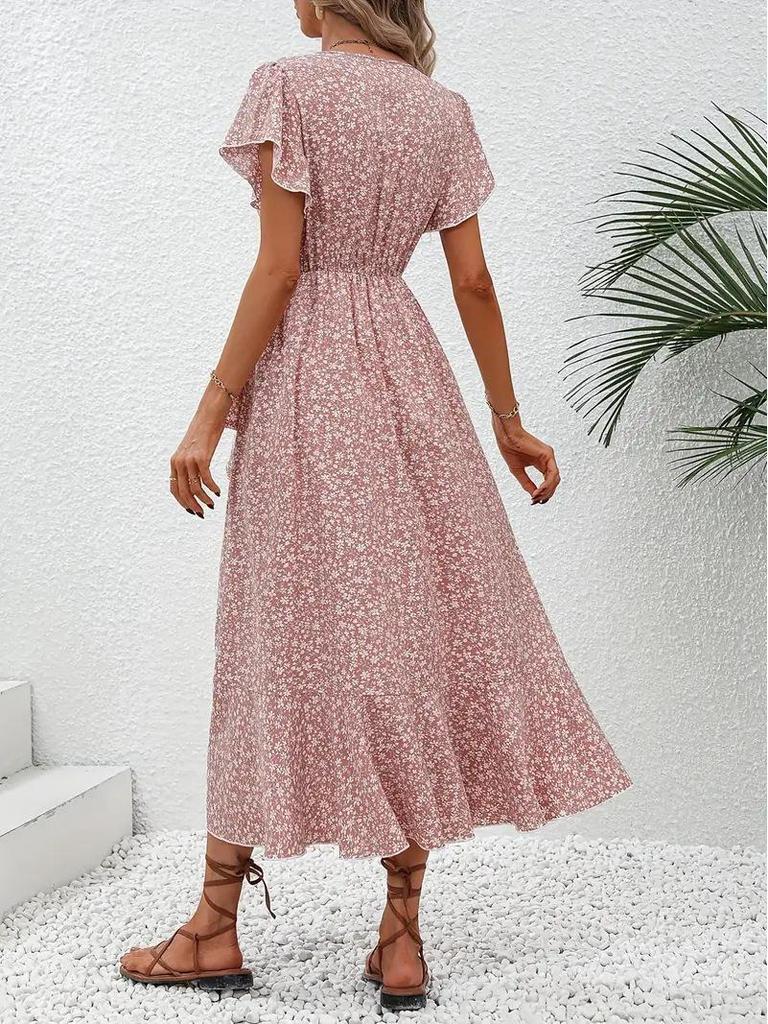 Bohemian V-Neck Belted Wrap Maxi Dress for Women