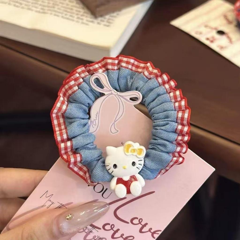 Soft, Cute Kitty Cat Denim Scrunchie for Ponytails - Minimalist KT Hair Tie