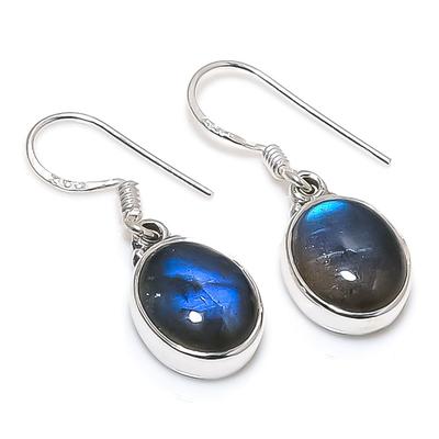 Natural Labradorite Gemstone 925 Solid Sterling Silver Gift Earring 1.25" L1W45