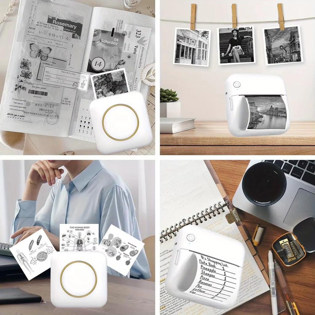 Mini Pocket Printer, Portable Inkless Thermal Printer, Compatible with Android & iOS, USB Charging, Rechargeable Lithium Battery