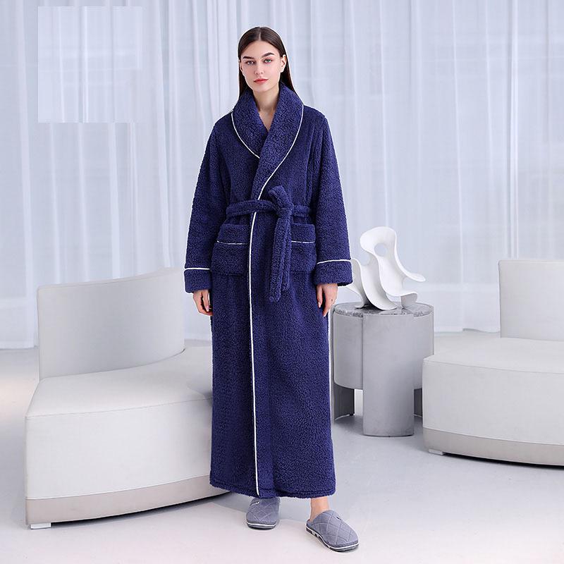 Women's and Men's Extra Long Plush Robe - Thickened Shu Cotton Fleece Bathrobe, Plus Size Homewear for Autumn and Winter