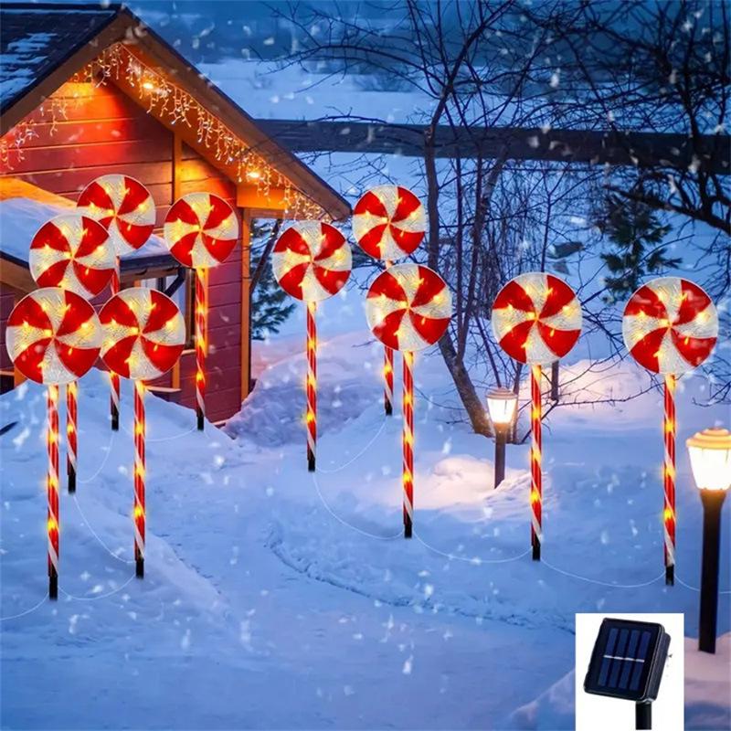 LED Solar Candy Ground-Inserted Lights Outdoor Outdoor Waterproof Christmas Lollipop Lights for Garden Courtyard & Lawn Decoration
