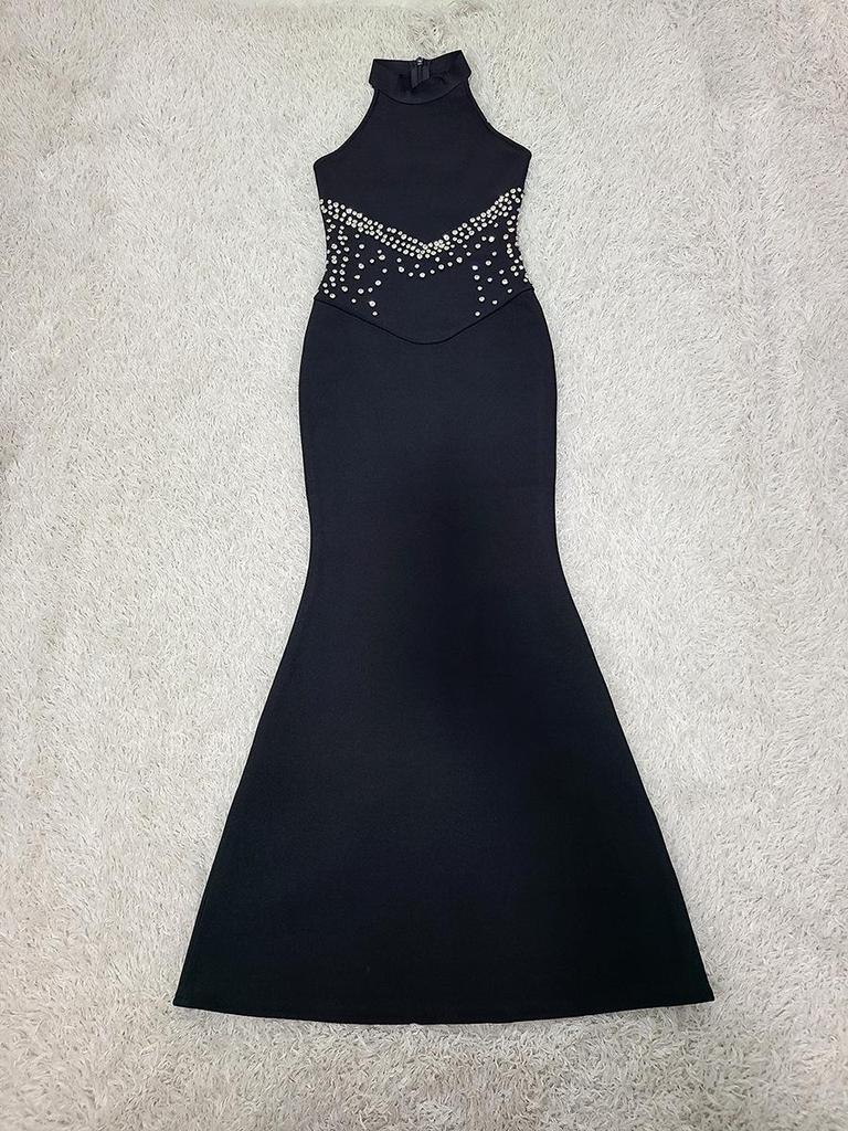 Rhinestone Evening Fishtail Dress with Waist-Cinching Bandage Design