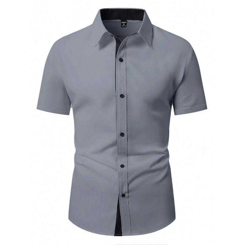 New Summer Men Clothes Spell Color Short Sleeve Shirt Men Lapel Fashion 100% Polyester Shirt Tops