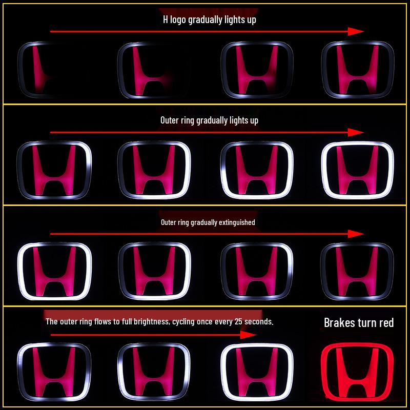 LED Luminous Red Car Emblem for Honda: Civic, Accord, Fit, Fengfan, CRV