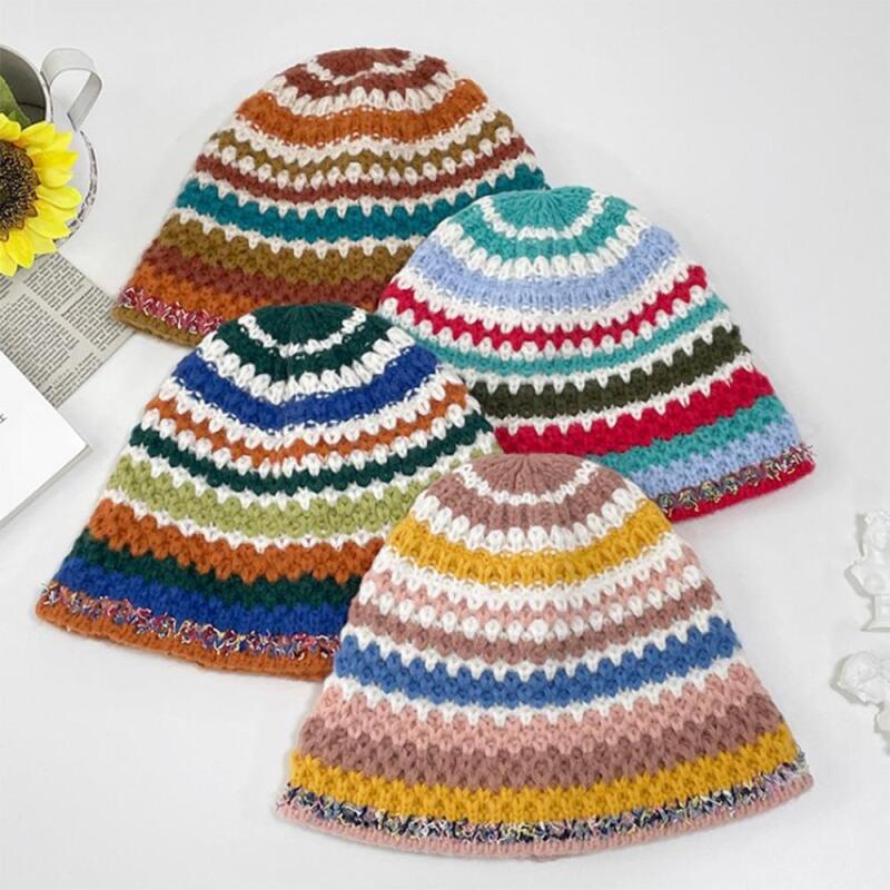 Nelkei Rainbow Striped Women s Hat Bright Camel