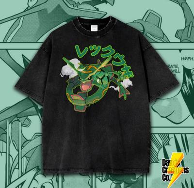 Pokemon Anime T-Shirt, Rayquaza Retro, Vintage Washed Streetwear Los