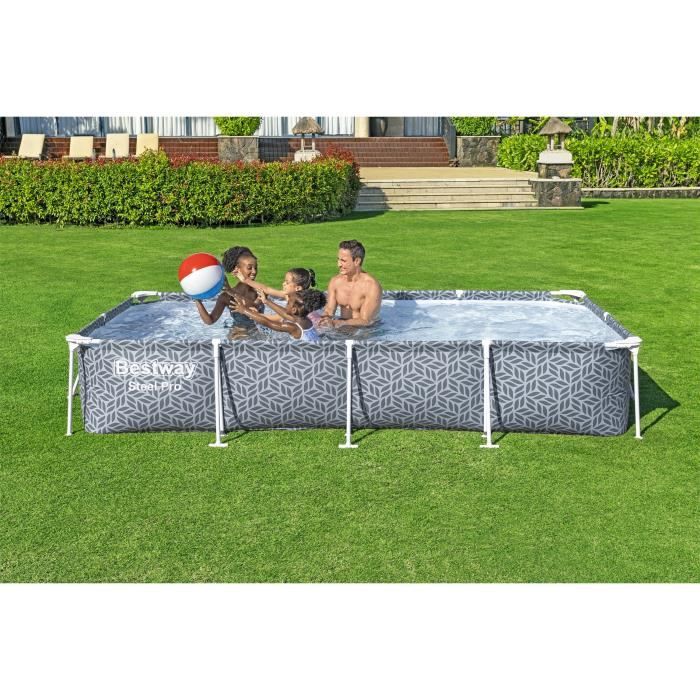 Kit Piscine hors sol tubulaire BESTWAY - Steel Pro™ - 366 x 201 x 66 cm - Rectangulaire (Inclus épurateur à Cartouche)
