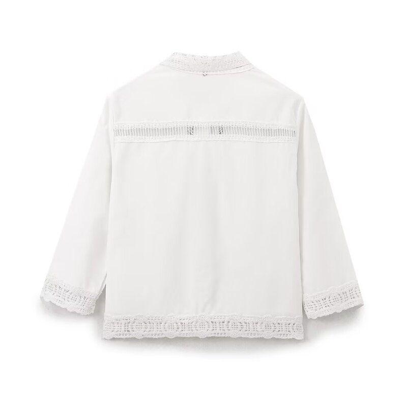 Fashion Style 2024 Autumn New Arrival Women's Stylish Cut Out Crochet Shirt Casual Mid Waist Shorts 4786252