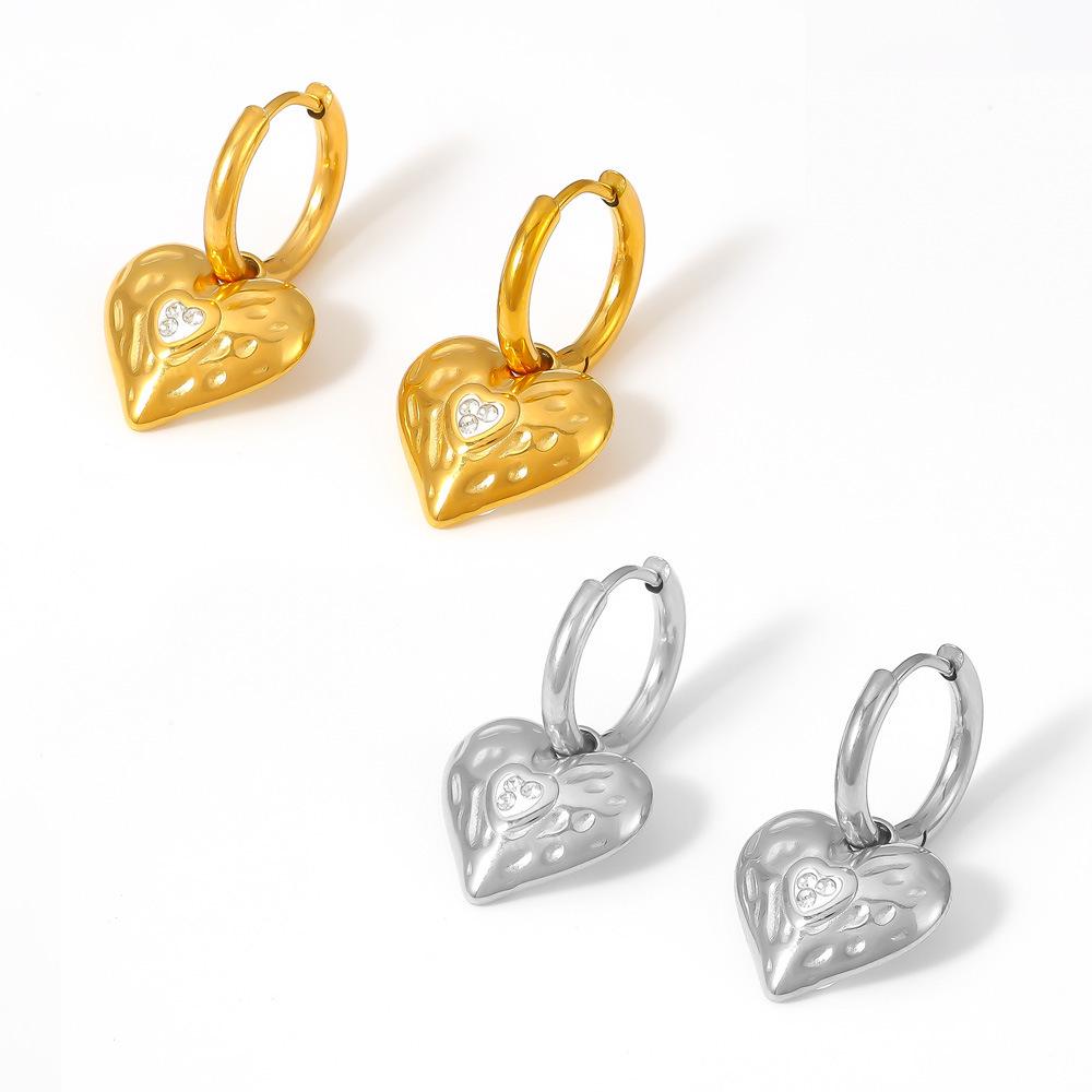 18K Gold-Plated Heart Earrings with Diamonds, Non-Fading Retro Style, European & American Inspired