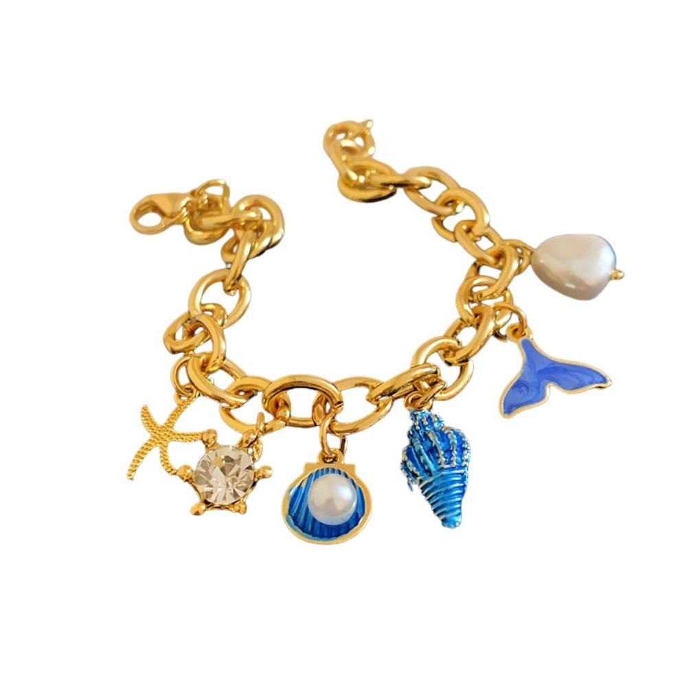 Zinc Zinc Alloy Rhinestone Pearl Starfish Beaded Bracelet Shell Beaded Hand Chain  Girls Couple Gift