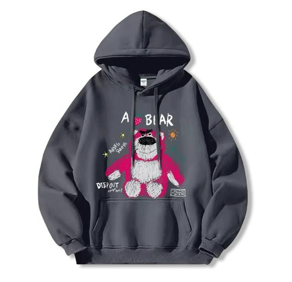 Autumn and Winter Models Are New Autumn Models Strawberry Bear Print Women's Clothing Hooded Disney Clothes Are Loose and Lazy