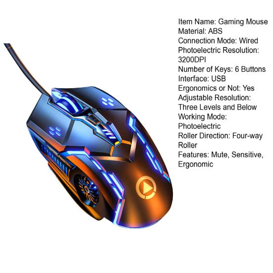 G5 Wired Mouse Mute Computer Accessories RGB BackLight Ergonomic USB 3200DPI E-Sports Mechanical