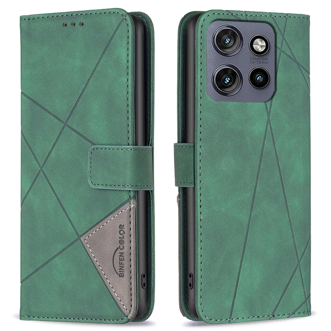 

BINFEN COLOR For Motorola Edge 50 Neo 5G/Moto S50 5G/Thinkphone 25 5G Phone Cases Wallet Stand Geometry Imprinted Leather Cover Green