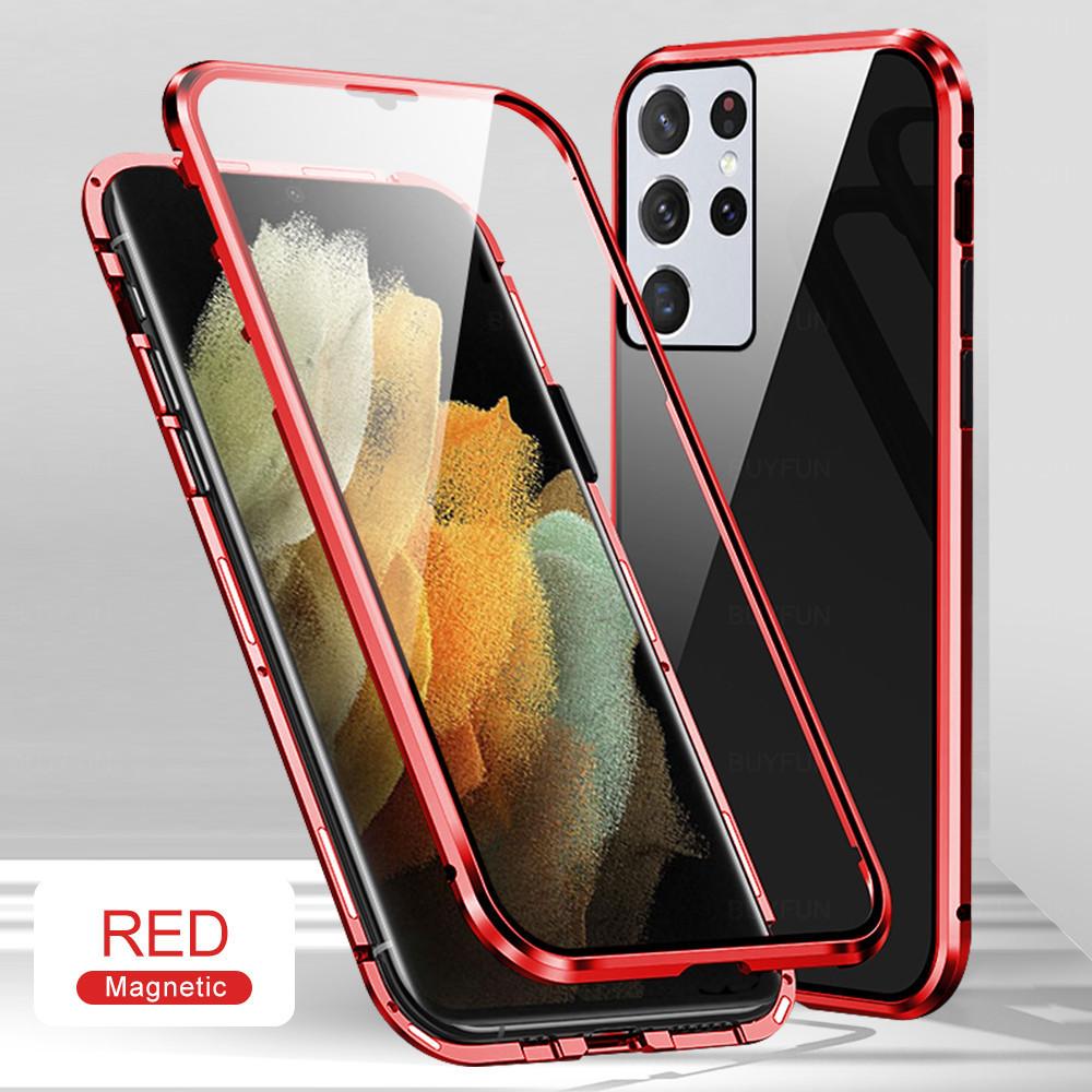 Suitable for Samsung S21 S21FE S22 Plus Metal Frame Double-sided Glass High Definition Shell Protective Case Wan Magnetic King