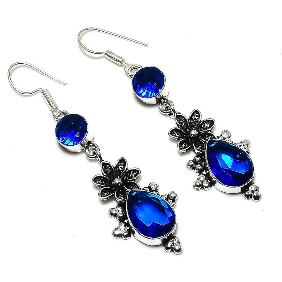 

Подарочные серьги ручной работы из стерлингового серебра 925 пробы с натуральным лондонским голубым топазом 2,56 дюйма h9j63