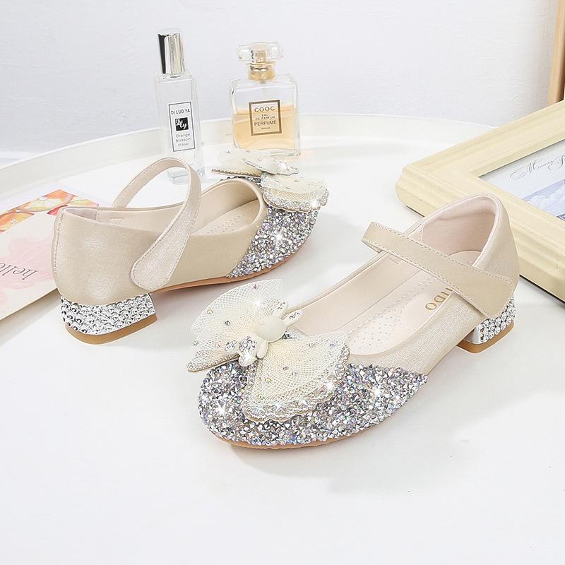 Summer 2025 Rhinestone Princess High Heels for Girls - Leather Shoes for Kids, Available in Small, Medium, Large Sizes