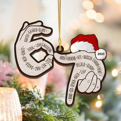 Yousheng Sześć Siedem Drewniana Ozdoba Zabawny Młodzieżowy Slang Ozdoba na Choinkę Humor 67 Mem Prezent dla Nastolatków