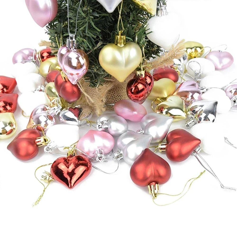 

12Pcs Plastic Heart Shape Christmas Ball Bright Christmas Pendants Wedding