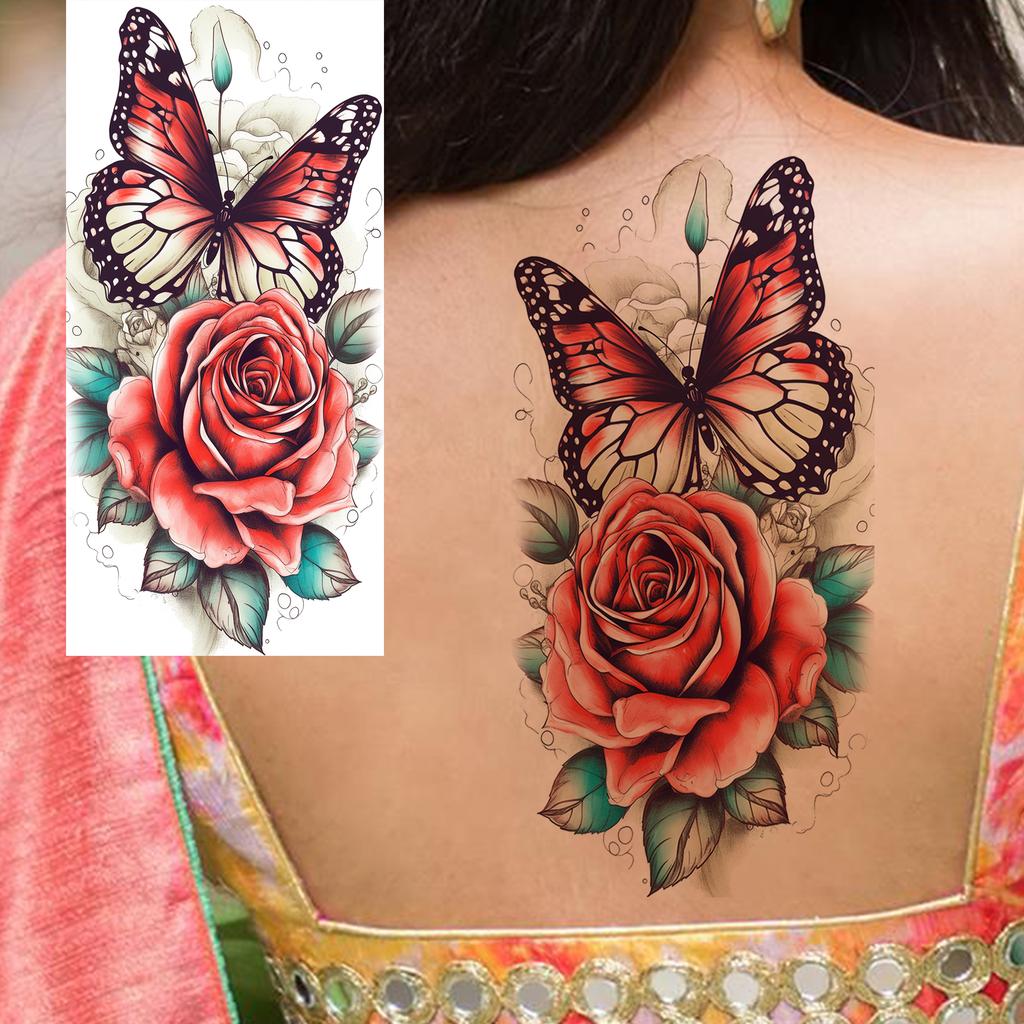 1 Sheet Butterfly Watercolor Flower Tiger Temporary Tattoos For Women Men Adults Fake Phoenix Parrot Lotus Tattoo Sticker Sleeve